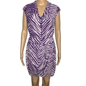 BCBGMAXAZRIA Scoop Cowl Neck Purple Zebra Print Sleeveless Mini Cocktail Dress